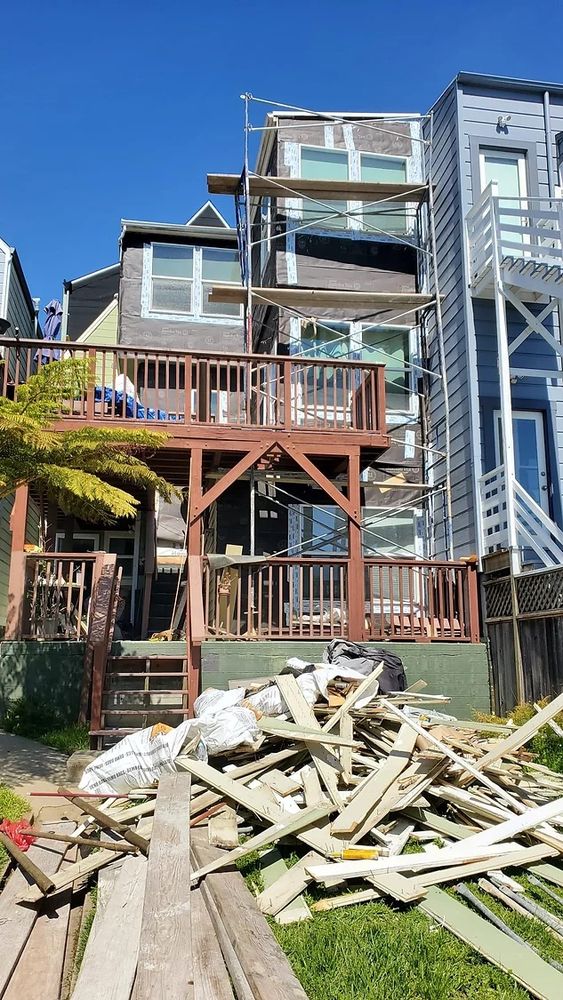 Multi-story San Francisco home under renovation with scaffolding