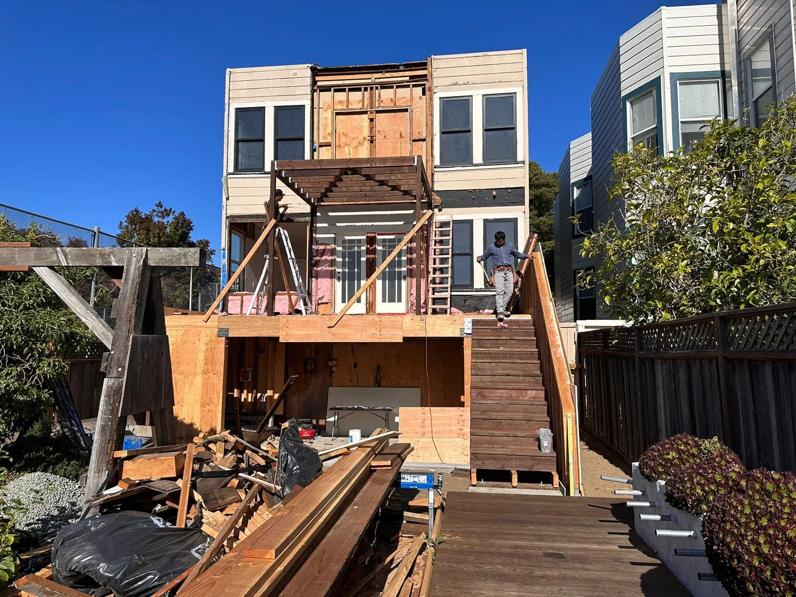 Rear addition under construction on a San Francisco home