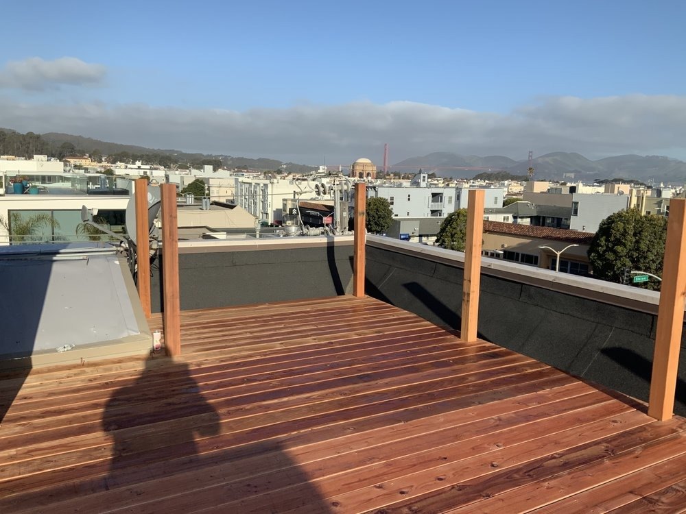 Redwood deck with a view of San Francisco