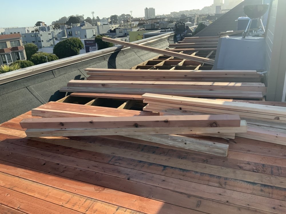 Lumber stacked on a new deck